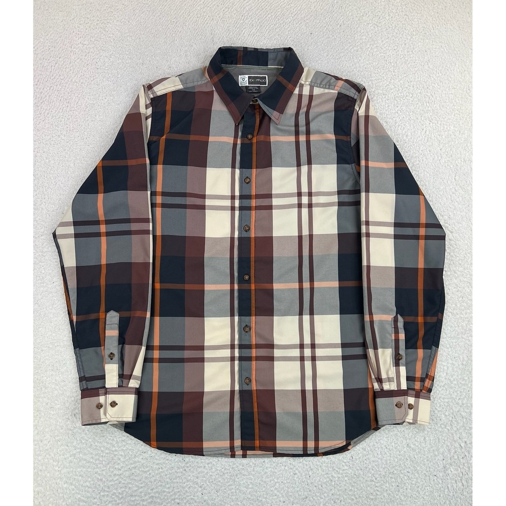 ExOfficio Shirt Mens Large Multicolor Plaid Insect Shield LS Button Up Outdoor